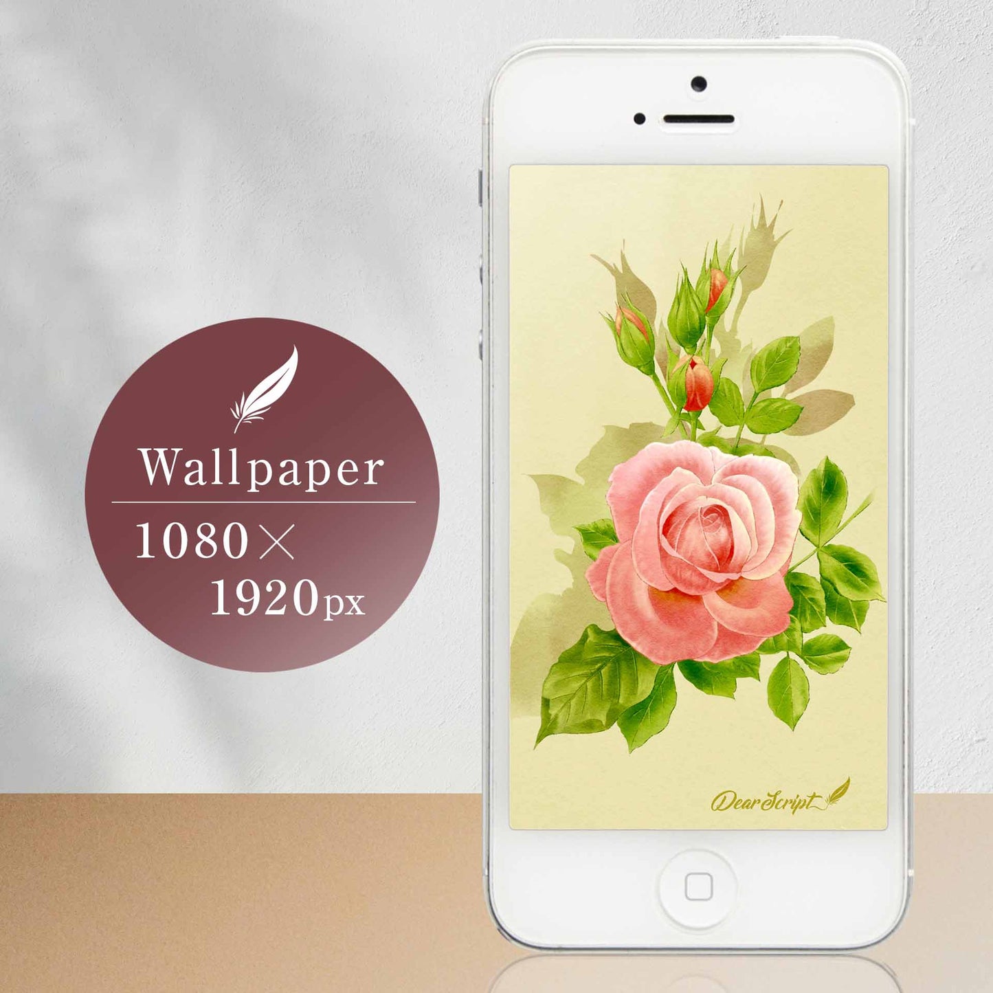 【デジタルカード＆壁紙】薄いピンク薔薇（ボタニカルアート）